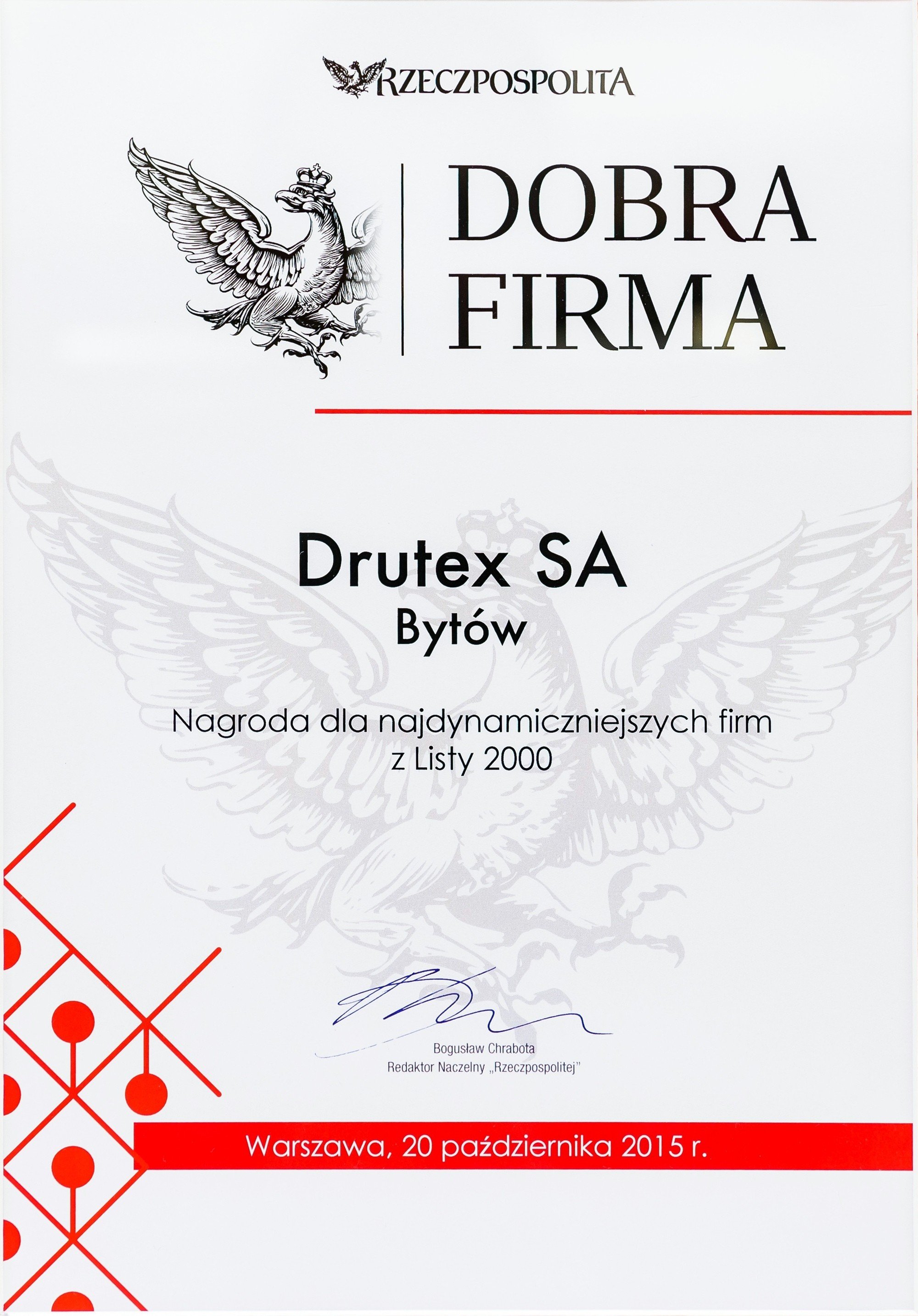 DRUTEX w gronie najlepszych 20 polskich przedsiębiorstw.