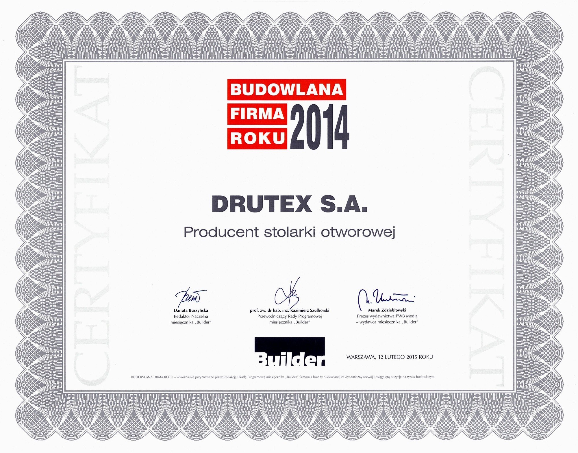 DRUTEX Budowlaną Firmą Roku!