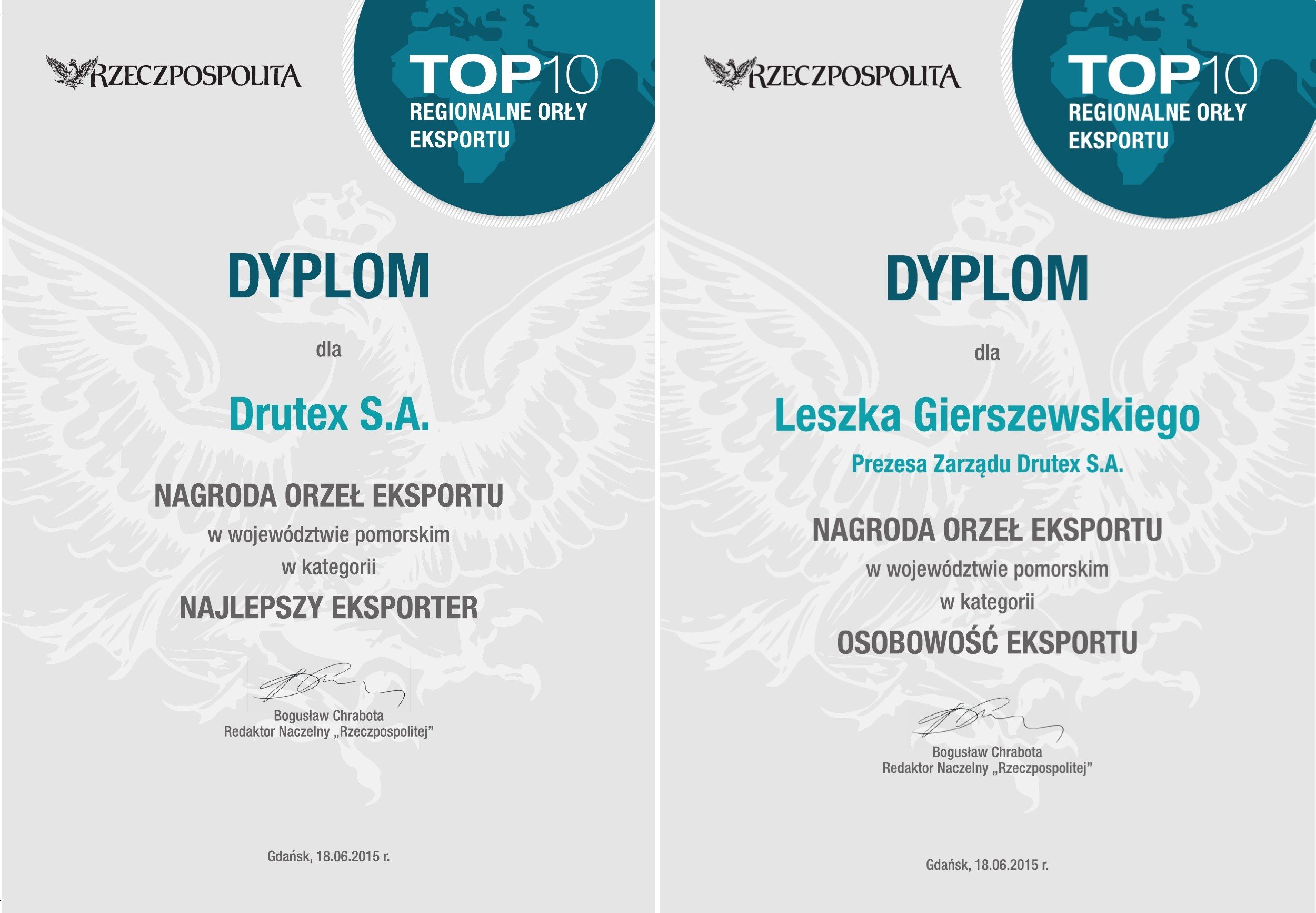 DRUTEX wyróżniony w konkursie Orły Eksportu!
