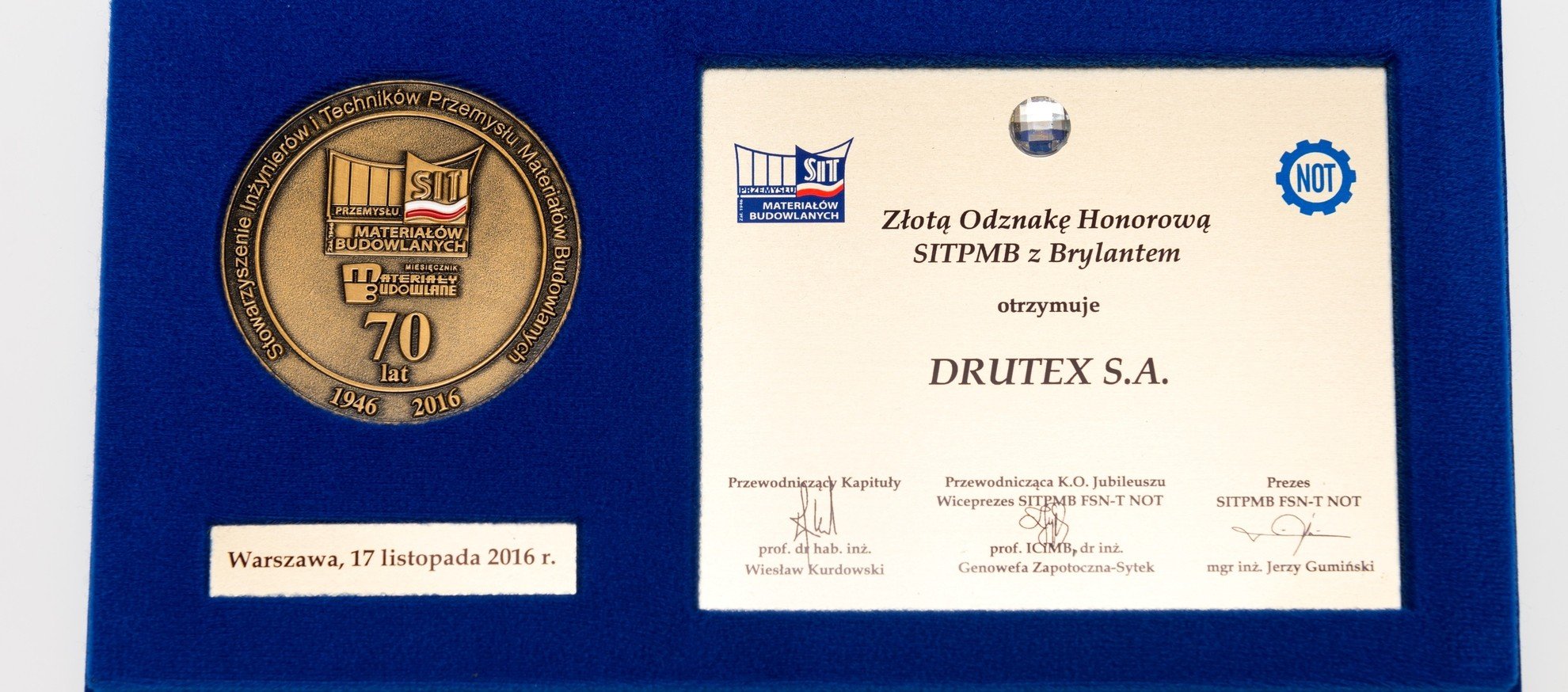 DRUTEX ze Złotą Odznaką Honorową SITPMB